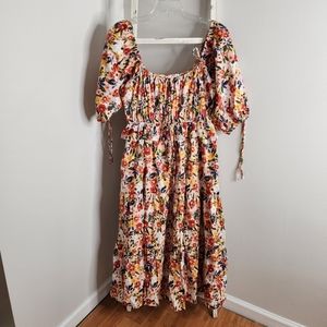 Aureum Dress womens Medium Morgan Pink Floral ruched bow midi pockets